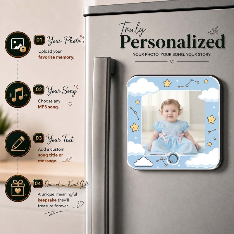 Personalized Baby Photo Musical Fridge Magnet with Custom Photo and Any Favorite Song Birthday Gift for Baby Girl for Daughter & Son